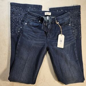 Shyanne Dark Blue Flare Jeans with Black Embroidery NWT!!